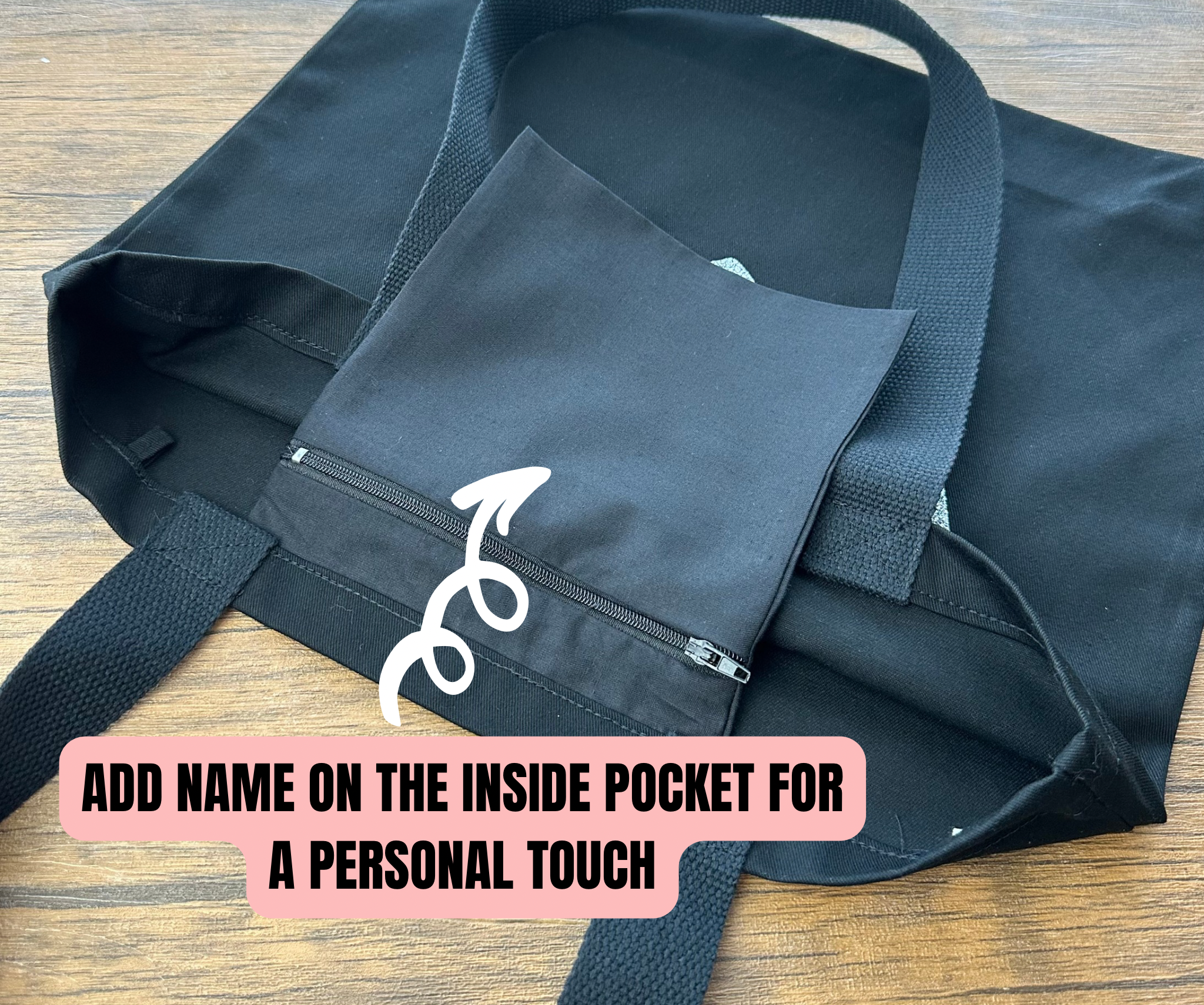 Boss Lady Tote Bag – Personalised with Name on Inside Zip Pocket